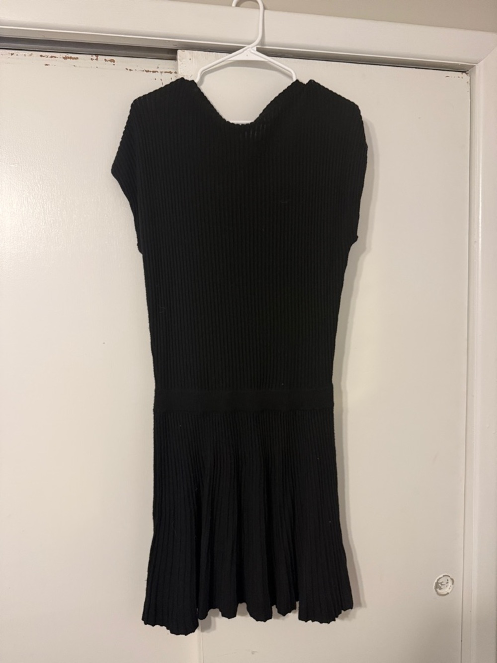 Maeve Black Ribbed Knit Cap Sleeve Dress